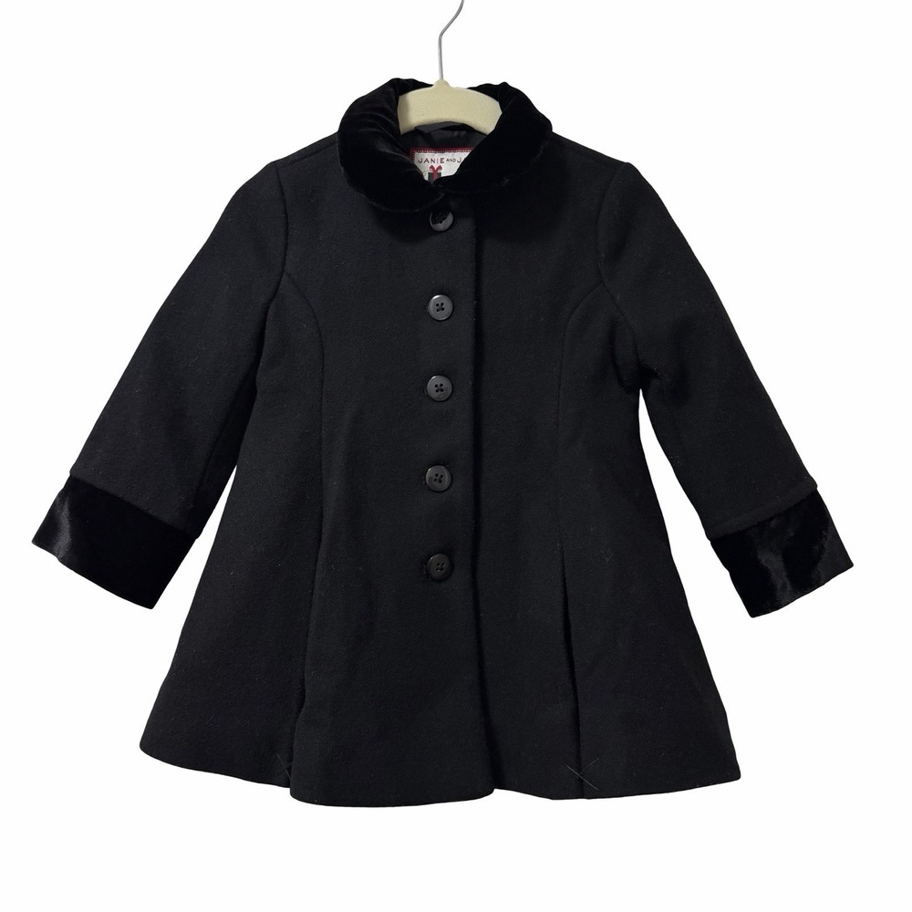 Janie and Jack Holiday Velvet Trimmed Pea Coat Girls 6-12 Months Black NWOT